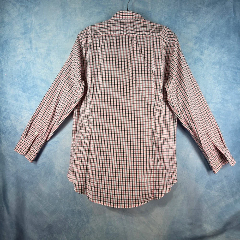Banana Republic Mens Non-Iron Slim Fit Shirt‎ L Red Navy Tattersall Check Plaid